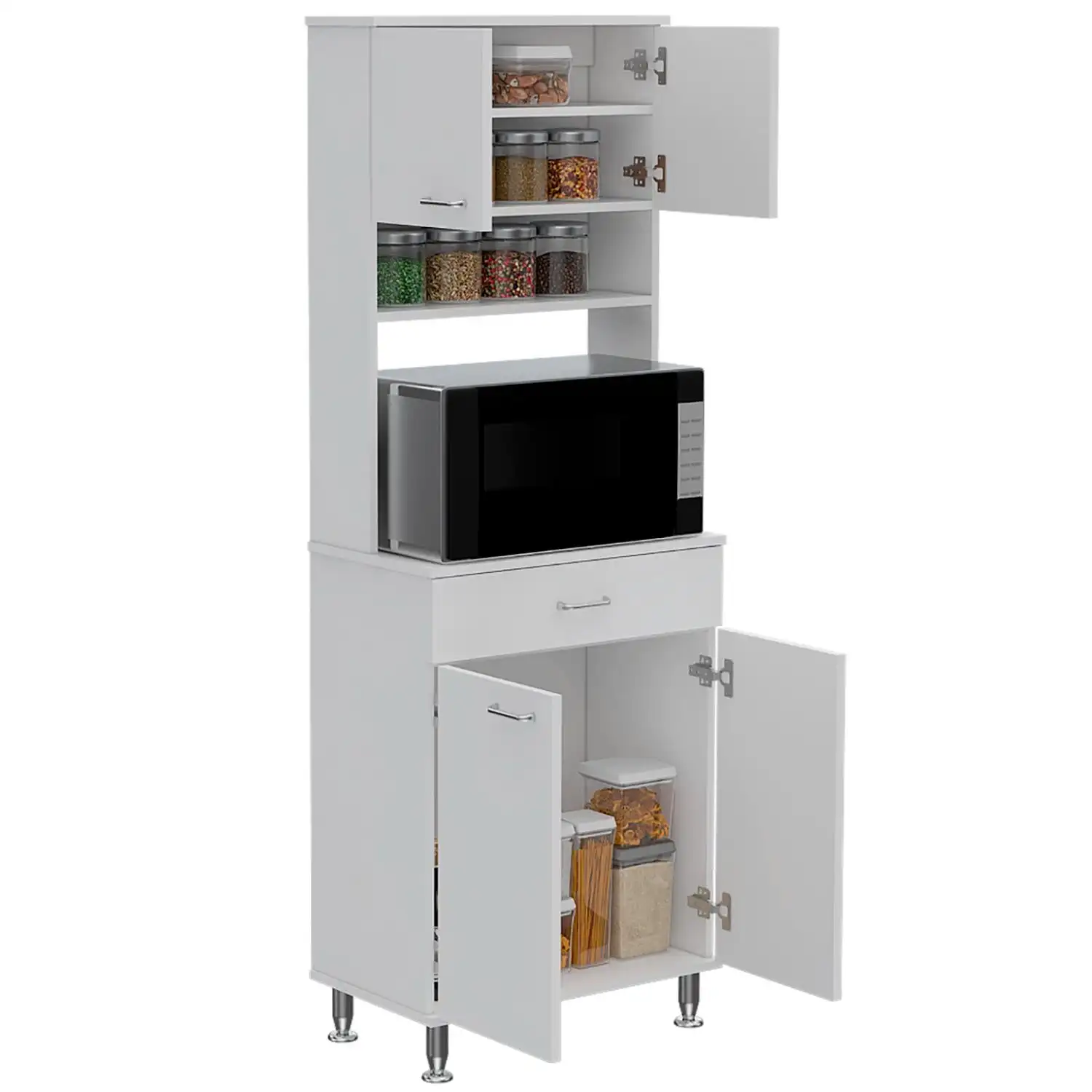 Della 60 Kitchen Pantry with Countertop, Closed & Open Storage White 5