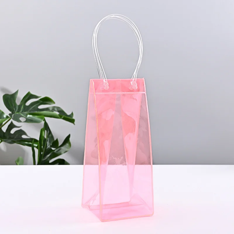 100 Stück Eis-Weinbeutel mit Griff, zusammenklappbar, durchsichtige PVC-Beutel, Weinkühltasche, Weinkühler-Ärmel für Champagner, Bier, Getränke – Detail 7