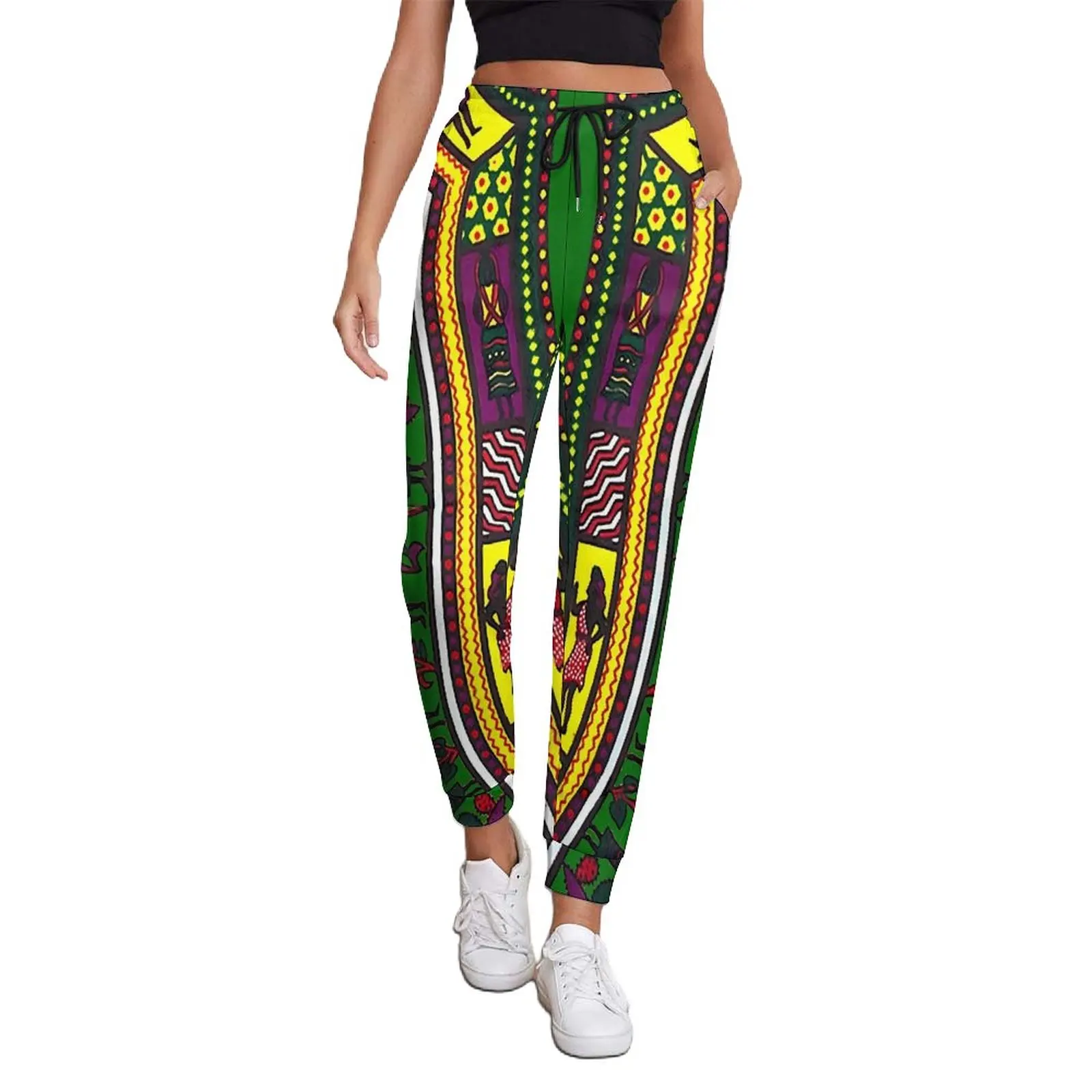 

Dashiki Inspired Pants Woman Green African Print Street Fashion Sweatpants Spring Vintage Design Trousers Big Size 3XL