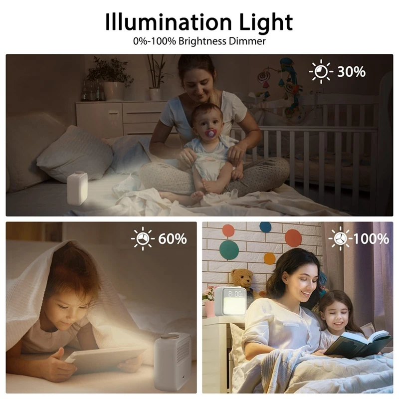 수면 보조 및 야간 조명이 있는 무거운 침목용 알람 시계, 깨우기 소리 및 RGB 색상, 충전식 듀얼 알람 FS-PHFU