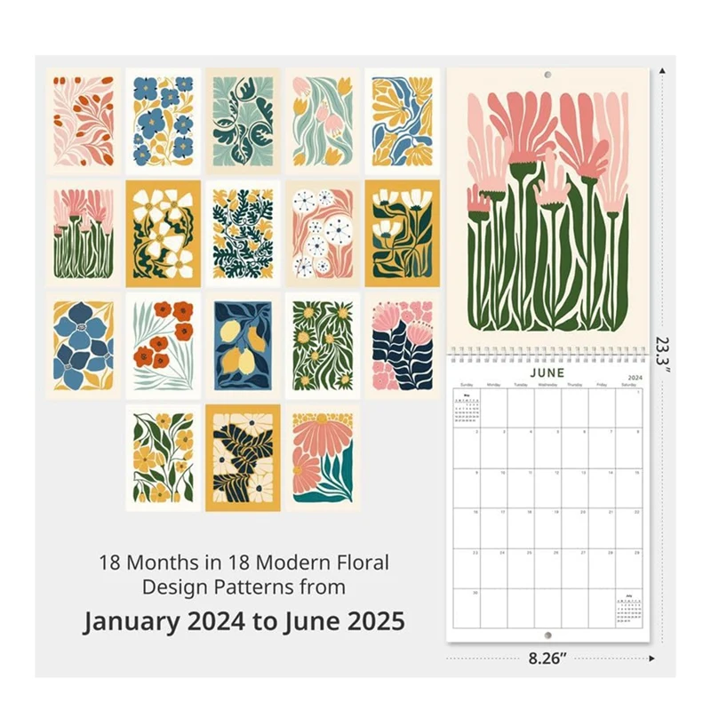 Wall Calendar 2024-2025 2024 Abstract Art Wall Calendar From January 2024 To June 2025, A4 Calendar 8.3X11.8Inch