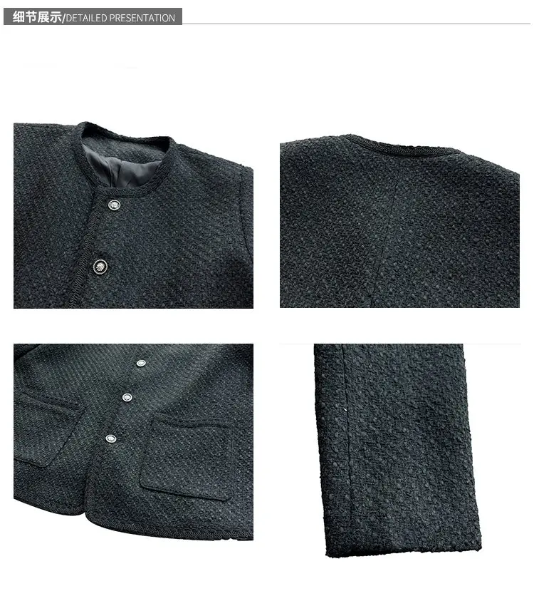 Description Picture 4 of item2023 Autumn Winter Men's Woolen Jacket Fashion Loose Round Neck Woven Jacket Male Casual Business Social Streetwear Overcoat