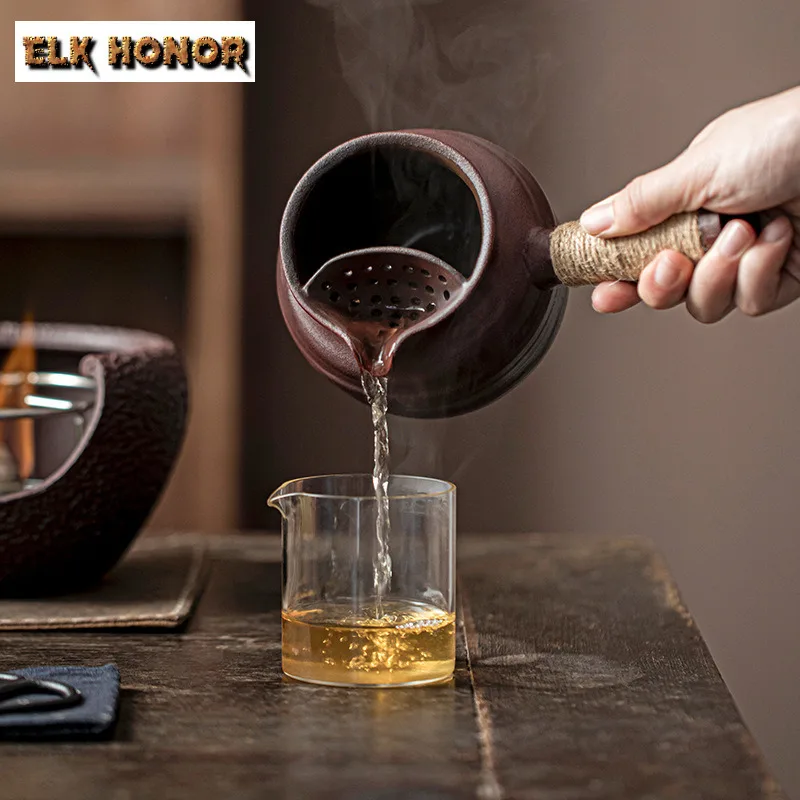 Retro Coarse Pottery Tea Warmer Holder Tea Pot with Candle Warmer Set Stove Household Kettle Stand Carbon Furnace Drinkware