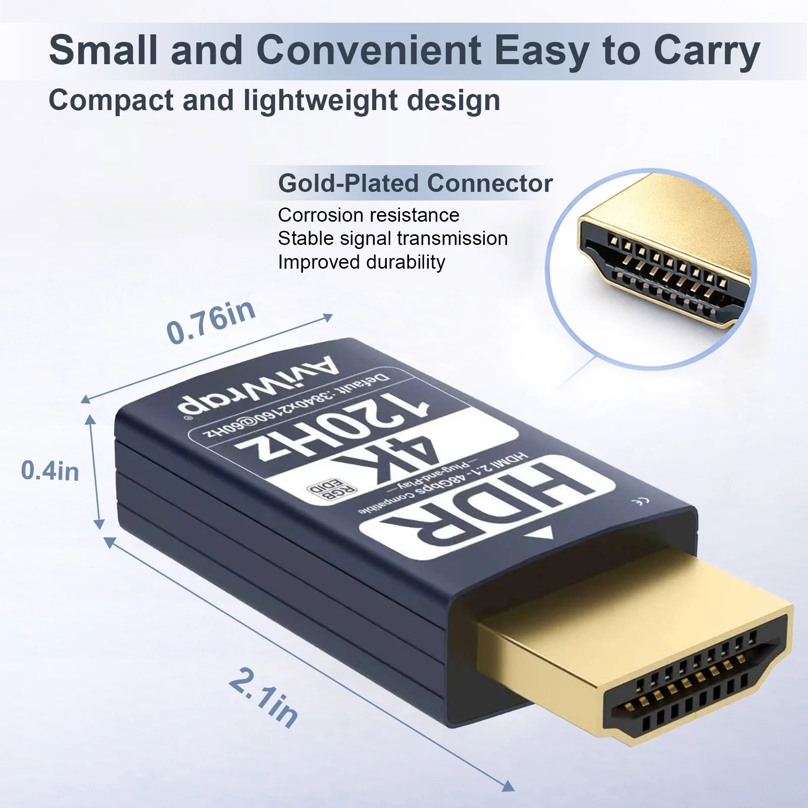 HDMI 2.1 더미 플러그 4K HDR, EDID 에뮬레이터 가상 디스플레이 어댑터, HDMI 헤드리스 어댑터, 4K/2K/1080P@30 60 120Hz 지원