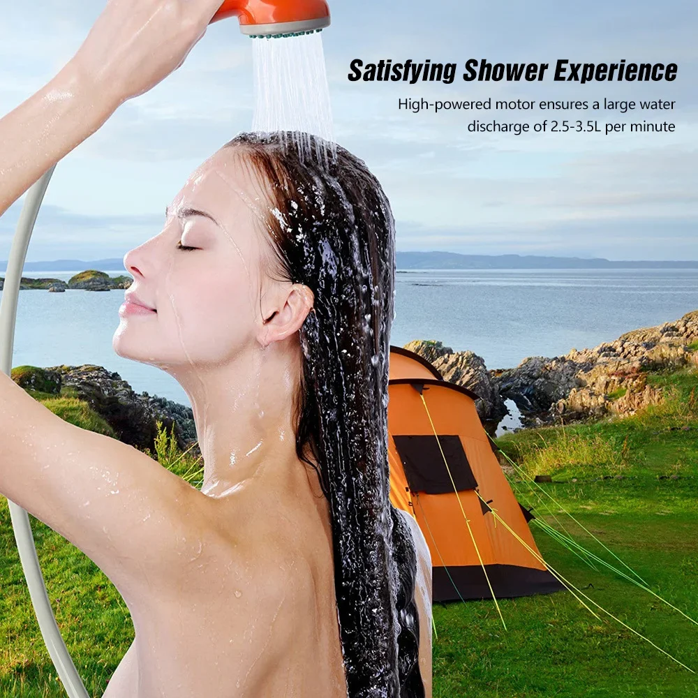 Outdoor Portable Camping Shower Kit with 2.5-3.5L/min Water Discharge 2m Hose USB Charging 30-60min Battery Life Camp Shower
