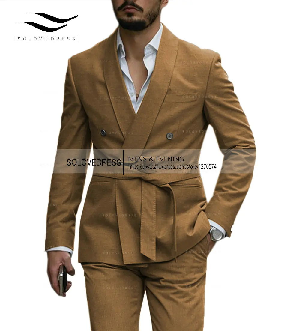 New Mens Blazer Luxery Designerstyle Western Tailored Suit Lapel Belt Tuxedo Gentleman Texture Solid Color Unique Design