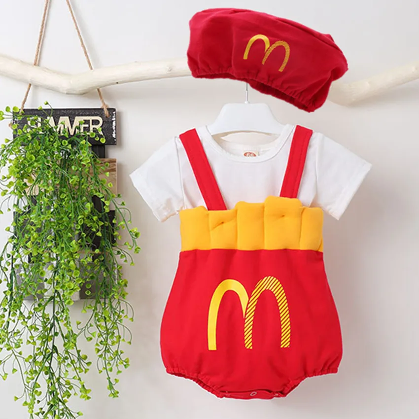 0-3T Ins Baby Romper with Hat Boys Girls French Fries Onesie M Cartoon Newborn Infants Cotton Clothes Baby's Photography Outfit 3