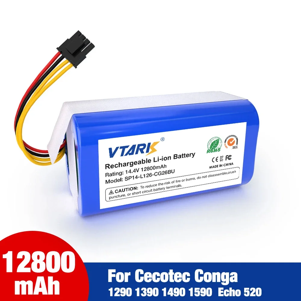 

2024 NEW 14.4V 12800mAh Lithium-ion Battery For Cecotec Conga 1290 1390 1490 1590 Robot Vacuum Cleaner Battery Gutrend Echo 520