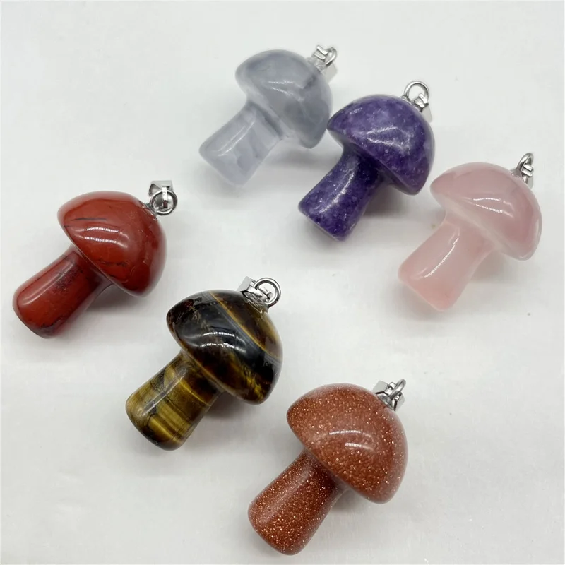 Wholesale Natural Gem Stone Quartz Crystal agate Mix Mushroom Pendant For Charms DIY Jewelry Making Necklace Accessories 20Pcs 5