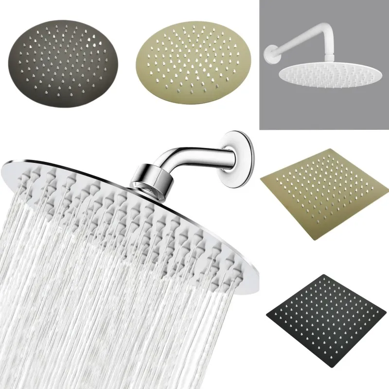 욕실 샤워 액세서리 헤드, 초박형 강우 상단 헤드, 8/10 인치 천장 마운트, 물 절약 
