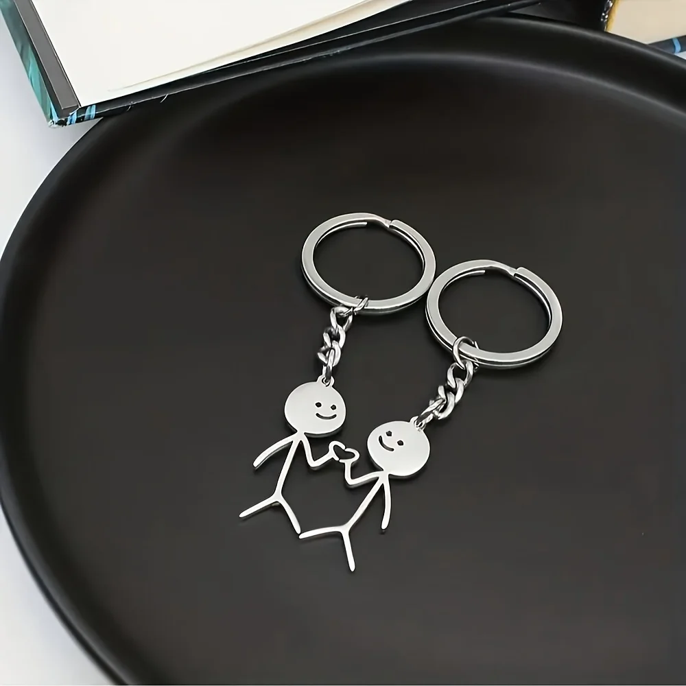 2-Piece "Stick Figure Couple" Heart-Shaped Keychains for Men - Cute Alloy Key Chains - Image 5