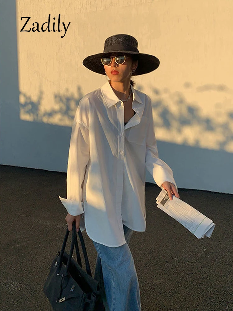 

Zadily 2023 Spring New In Minimalist Full Sleeve Long Women White Shirt Korea Style Turn Down Collar Button Female Tunic Blouse