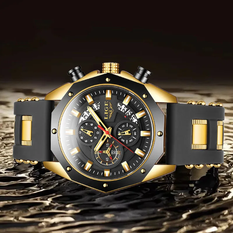 LIGE Quartz Watches for Men Fashion Silicone Sport Waterproof Military Watch Men Casual Business Date Chronograph Relojes Hombre