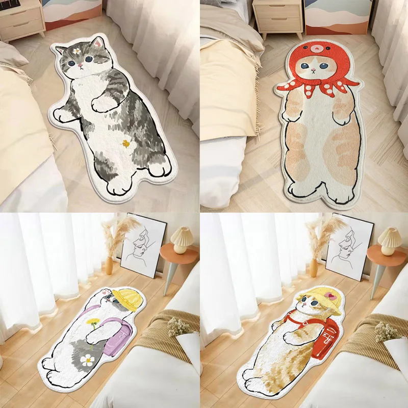 

Cartoon Bedside Rug Irregular Cat Mats Carpet for Living Room Fluffy Cat Floor Mat Shaggy Area Rug Doormat Cute Home Decoration