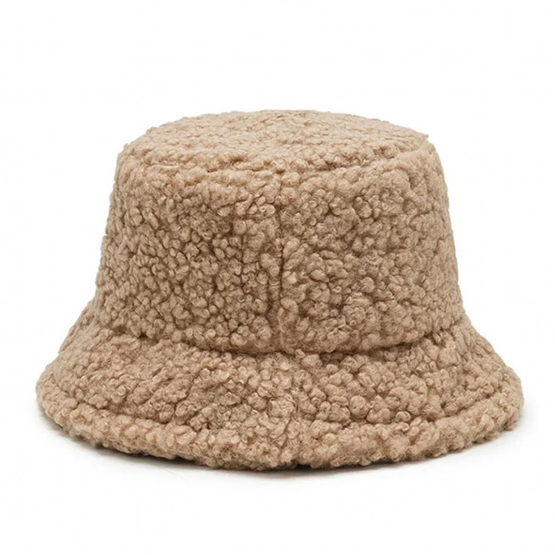 Fisherman Hat Fishing Hats Winter Warm Bucket Hats Lamb Wool Faux Fur Fisherman Caps Women Thicken Plush Hats Outdoor Keep Warm Fishing Caps Unisex