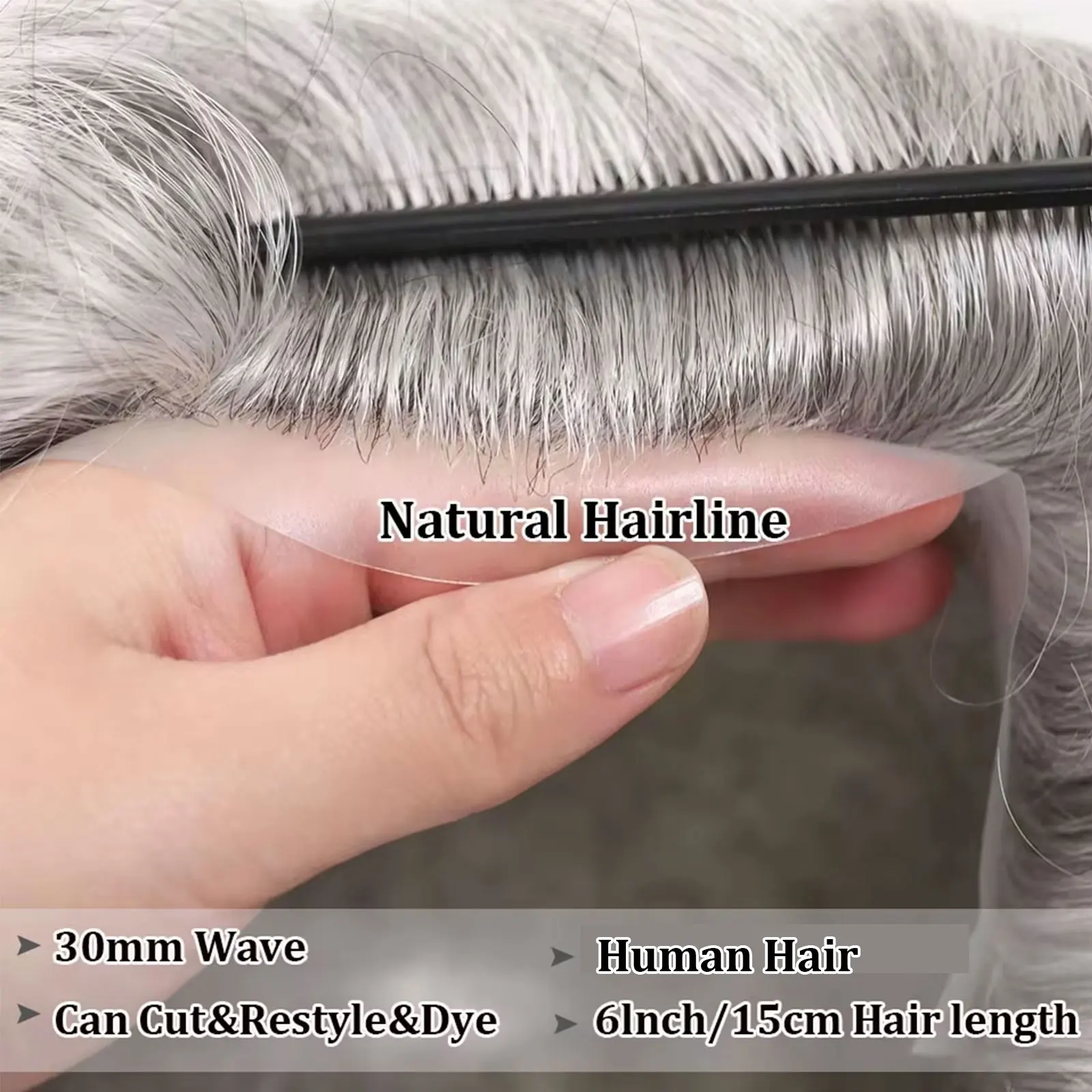 # 1B80 Parrucchino Per Gli Uomini Dei Capelli Umani 0.06-0.08mm Pieno DELL'UNITÀ di elaborazione Protesi Capillare Parrucca Dei Capelli Pezzo di Capelli Maschile Singolo Nodo Parrucca di Capelli Della Pelle - immagine 2