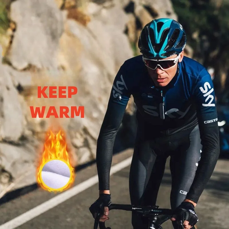 Autumn Winter Plus Long Sleeve Cycling Clothing Men's Fleece Long Pants Warm Top Breathable Thin Velvet Breathable Windproof