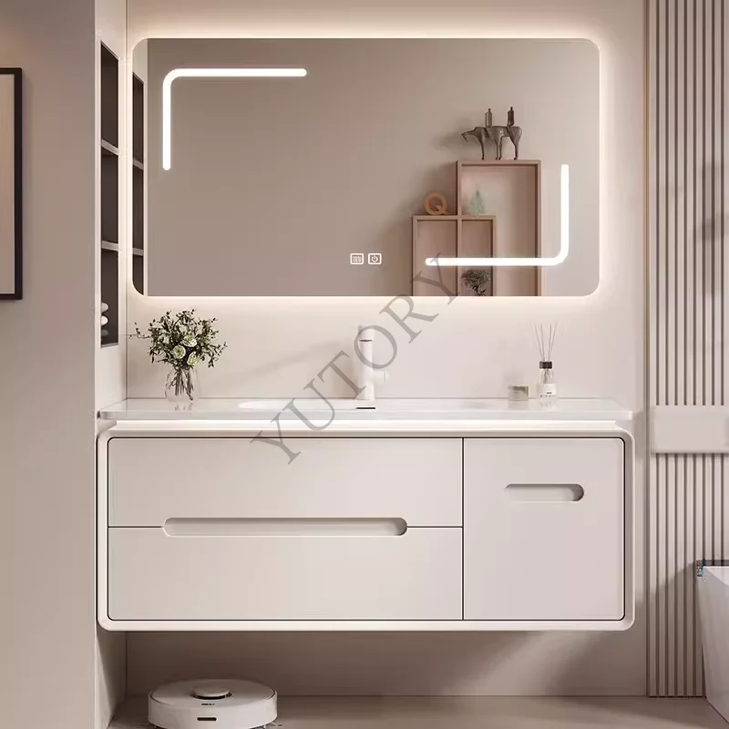 Cream Wind Light Luxury Oak Integrated Ceramic Basin Bathroom Cabinet Combination Bathroom Wash Table Washbasin