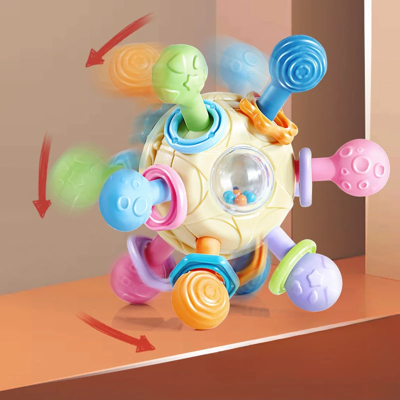 Baby Toys 0 12 Months Rotating Rattle Ball Grasping Activity Baby Development Toy Silicone Rattles Sensory Toys for Babies baby grasping ball toy