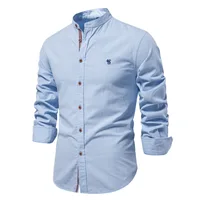 Nouvelle chemise d'affaires tendance pour hommes en coton et lin, haut à manches longues de couleur unie à la mode. 1