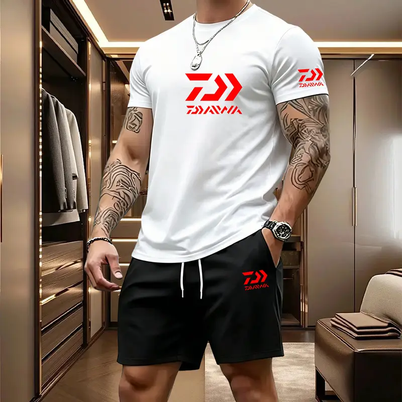 2026 Summer Men's Short Sleeved T-shirt Drawstring Shorts Set Breathable Outdoor Sports Set Men's Daily Fishing Suit - Image 17