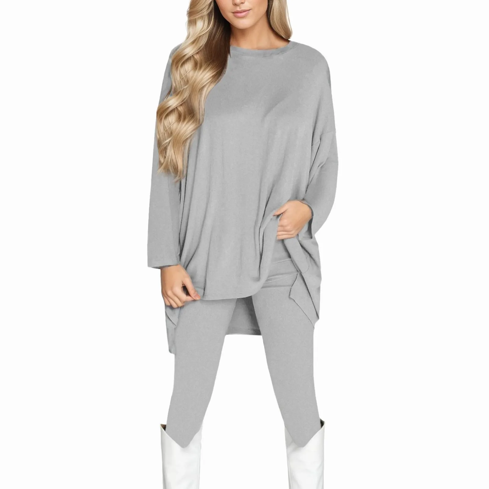 

2023 Autumn Winter Women 2 Piece Outfit Set Casual Oversized T Shirt Tops Long Pants Workout Sports Tracksuit