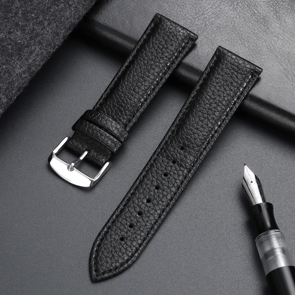 Elegant Lychee Pattern Leather Watch Band - Versatile Sizes