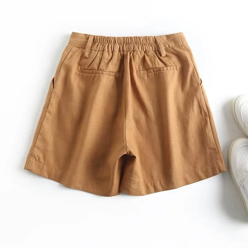 Withered Fashion Office Lady Bermuda Vintage Loose Shorts Indie Folk Casual Linen Shorts Women For 2024 Summer