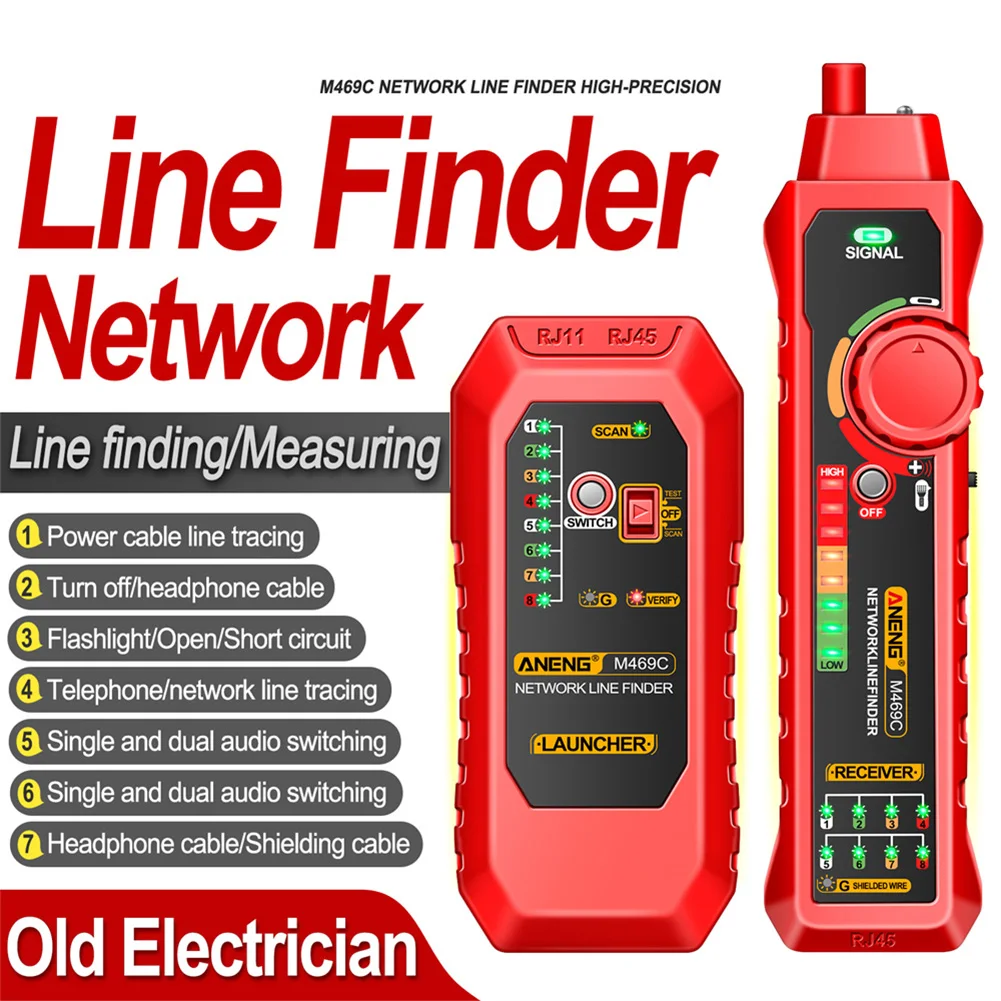 RJ11/RJ45 Multifunction Network Cable Tracker Anti-Interference Lan Cable Testing Wire Checker Network Tool with Flashlight