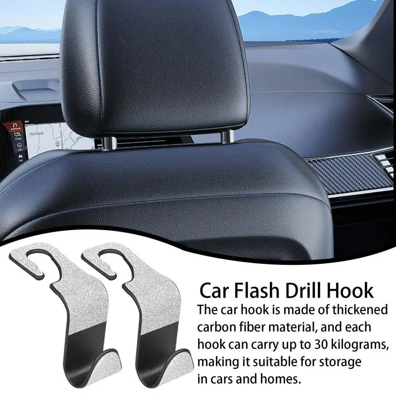 

2 PCS Carbon Fibre Car Seat Headrest Hook For Auto Back Seat Organizer Hanger Storage Holder For Handbag Purse Bags Clothes Coat