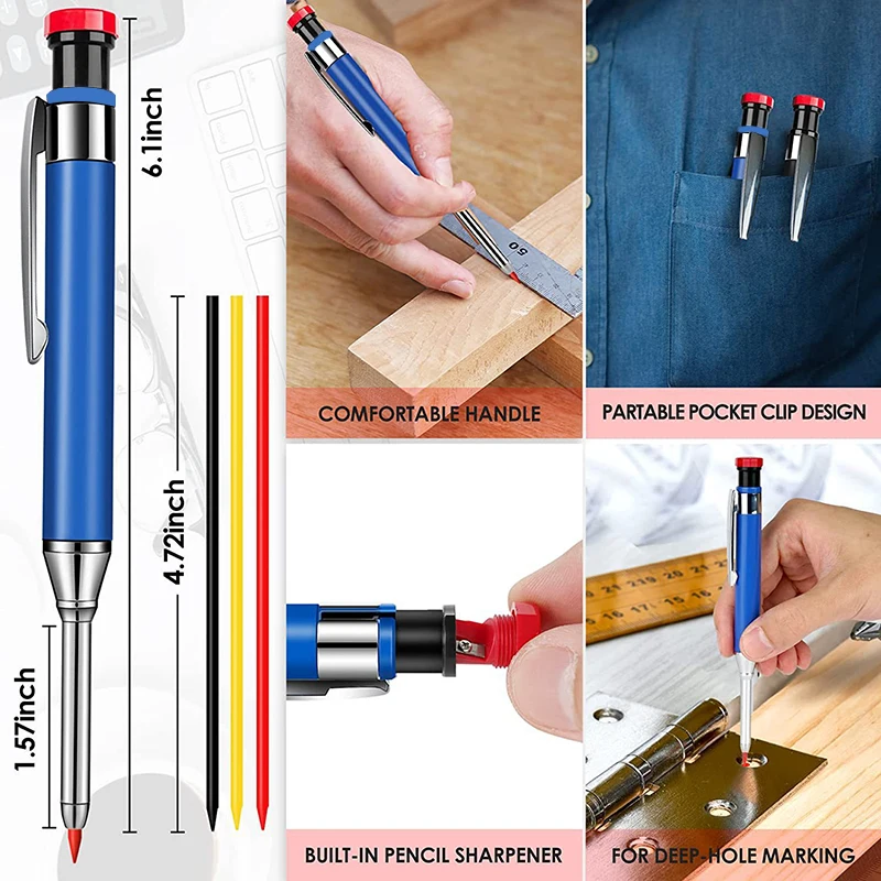 Matita da carpentiere in metallo solido con Set di temperamatite 2.8mm include matite meccaniche ricariche per pennarelli da costruzione per la lavorazione del legno - immagine 5