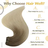 Extensions de cheveux naturels Remy lisses et soyeux, couleur Blonde ombrée, 100g, couture en peau lisse et soyeuse, Double trame pour Salon 2
