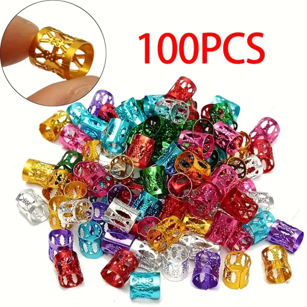 Colorful Metal Hair Braiding Beads Universal Holiday Decorative Hair Rings Cuffs Accessory Tool for wig Styling 100pcs Hair Braid Accessories Ring Beads Ring Beads Hair Extensions Tools