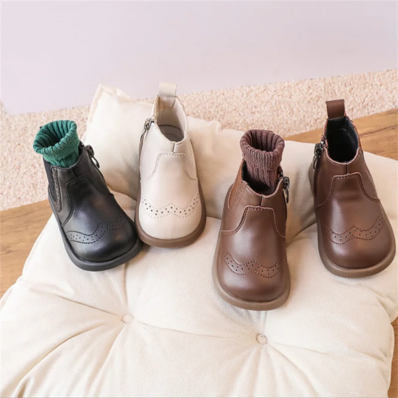 Spring/Autumn Baby Leather Ankle Boots Rubber Sole Infant Shoes for Toddler Children Fashion Little Girls 15-25 baby shoes baby boots