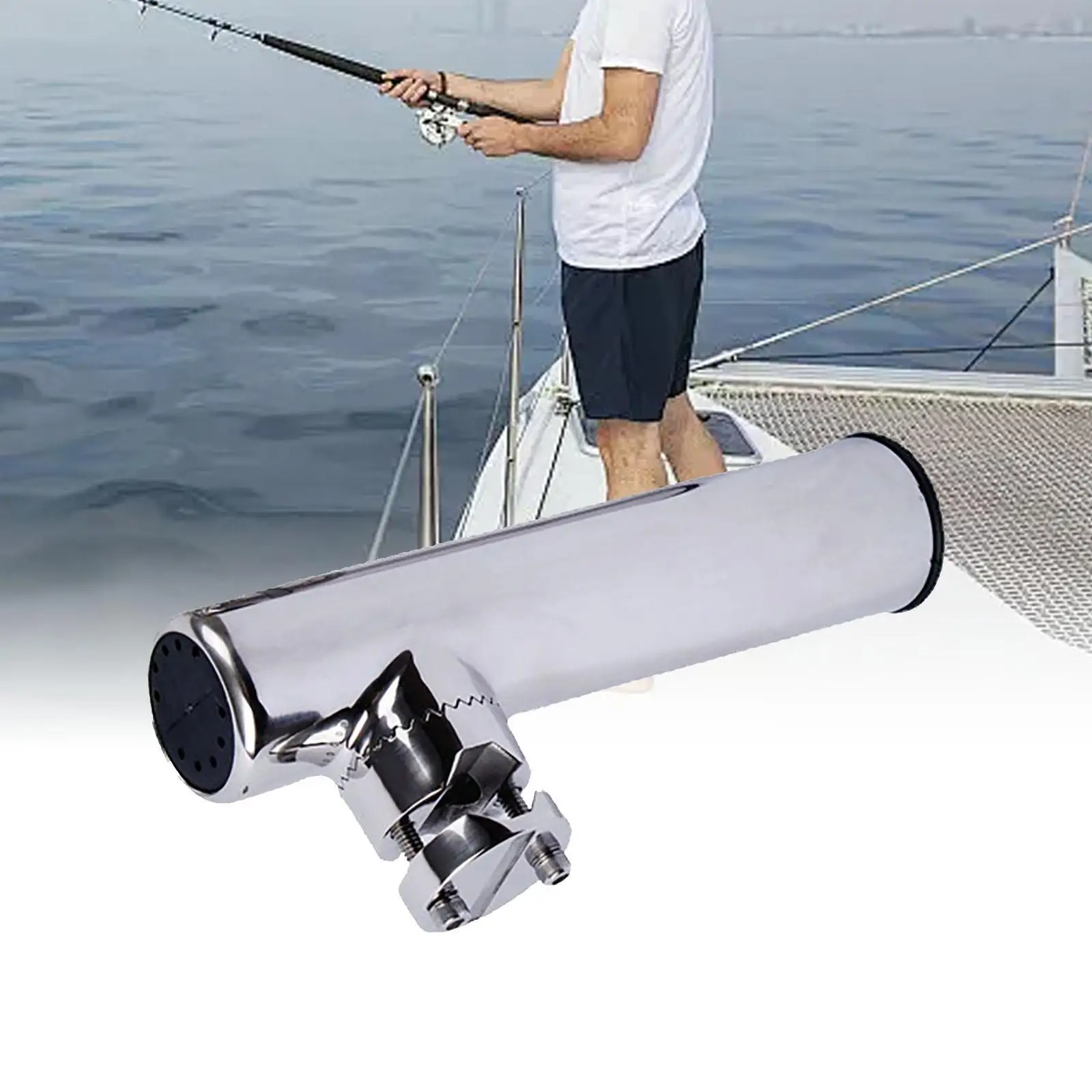 Fishing Rod Holder, Rail Mounted Clamp Hardware Easy Install, Boat Rail Mounted