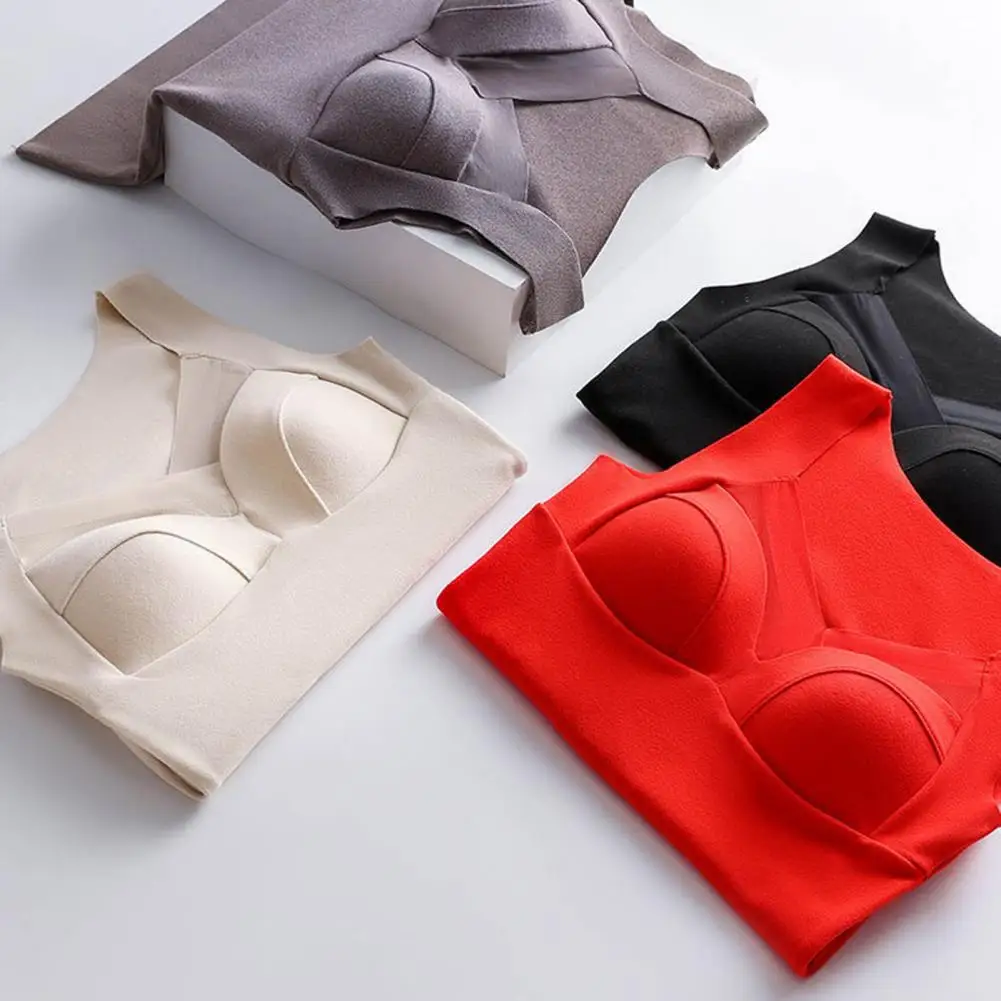 

Winter Vest Thermal Plush V Neck Vest for Women Slim Fit Padded Pullover with Mesh Patchwork Elastic Bottoming Underwear Women