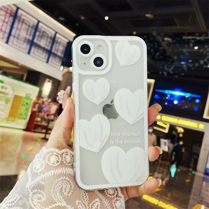 Custodia Morbida Bianca Big Love Per Iphone 14 13 12 11 Pro Max X Xs Max Xr Se 2020 8 7 Plus Cover Trasparente