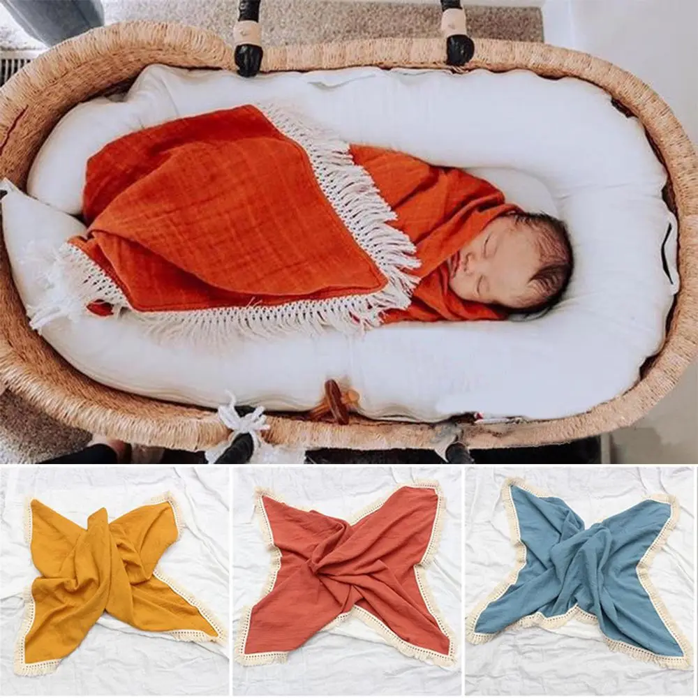 

Baby Photography Props Tassel Infant Baby Blanket Muslin Cotton Baby Blanket Muslin Swaddle Baby Wrap Blanket Newborn Swaddle