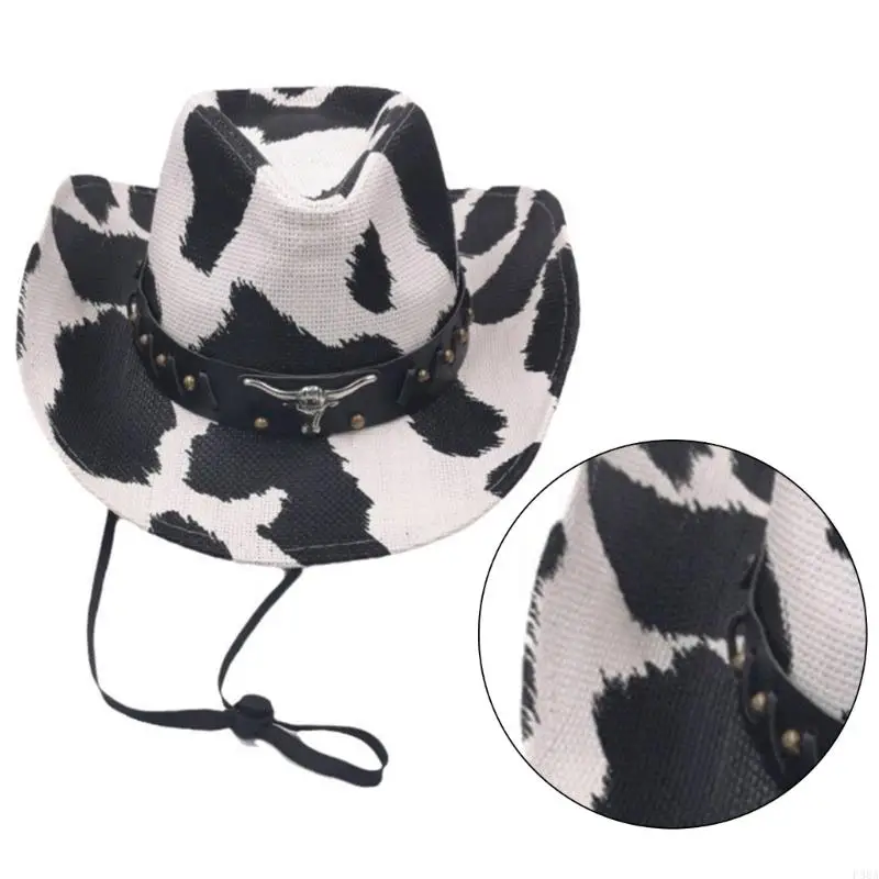 P88A Ethnic Straw Hat Rolled Brims Hat Cowboy for Stage Performances