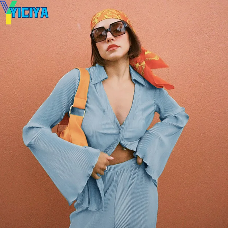 

YICIYA pant sets fold pants and horn sleeve shirt Tracksuit women two-piece set new outfits vintage fashion y2k suits streewear