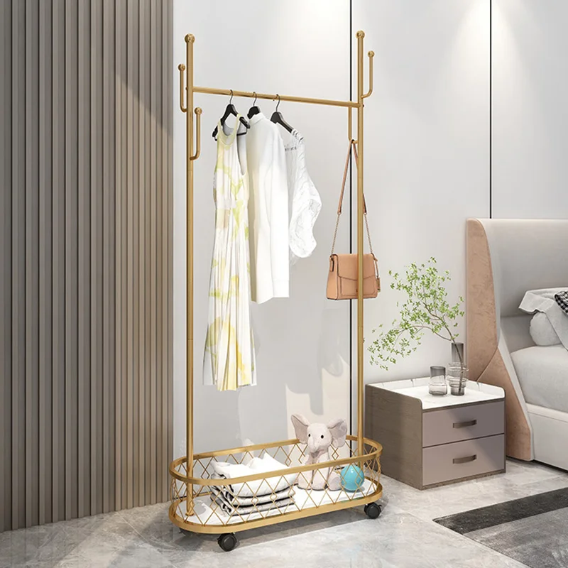 

Storage Nordic Coat Racks Modern Drying Gold Wheels Clothing Rack Space Saving Luxury Shelves Porte Manteau Room Furniture