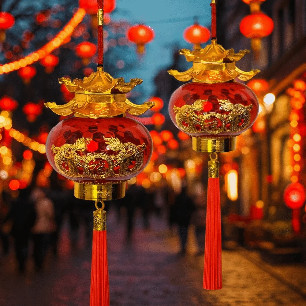 Hot Stamping Relief Spring Festival Lanterns Handmade Chinese Style New Year Pendants Blessing Glowing Projection Lanterns