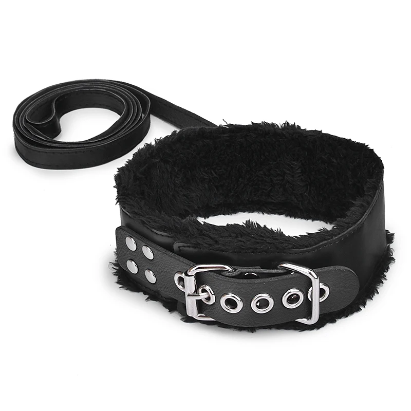 BDSM Collar Leather And Leash Plush Fetish Bondage Sex Necklace SM Toys Restraints Sex Toys For Adults Couples Games