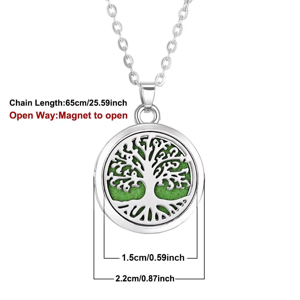 Elegant Stainless Steel Tree of Life Aromatherapy Necklace - Essential Oil Diffuser Pendant Jewelry Gift