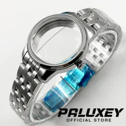Elegant Stainless Steel Watch Case with Arch Glass and Transparent Back Cover (33MM Case With Strap)