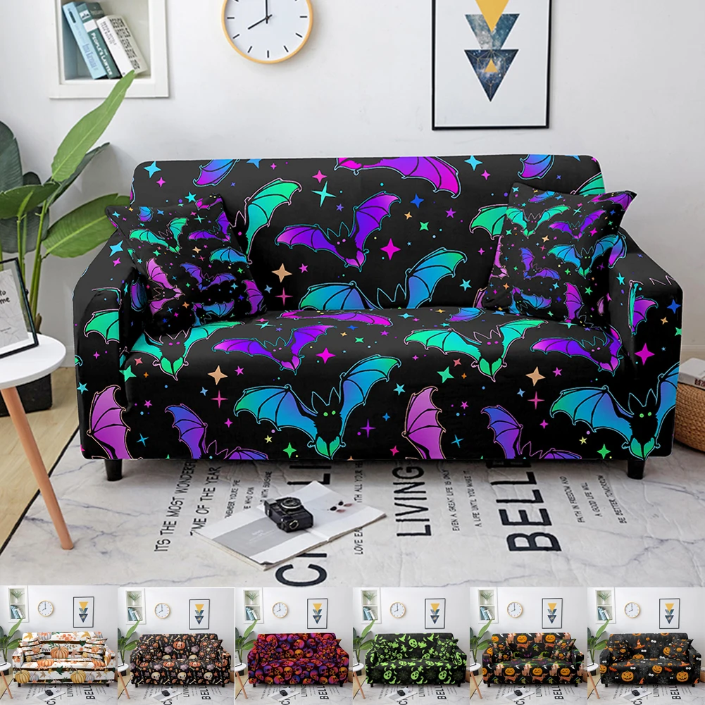 

Bat Elastic Sofa Cover Couch Cover 3D Skull Ghost Print Stretch Slipcover Sectional Sofa Cover Halloween Fall Decoration