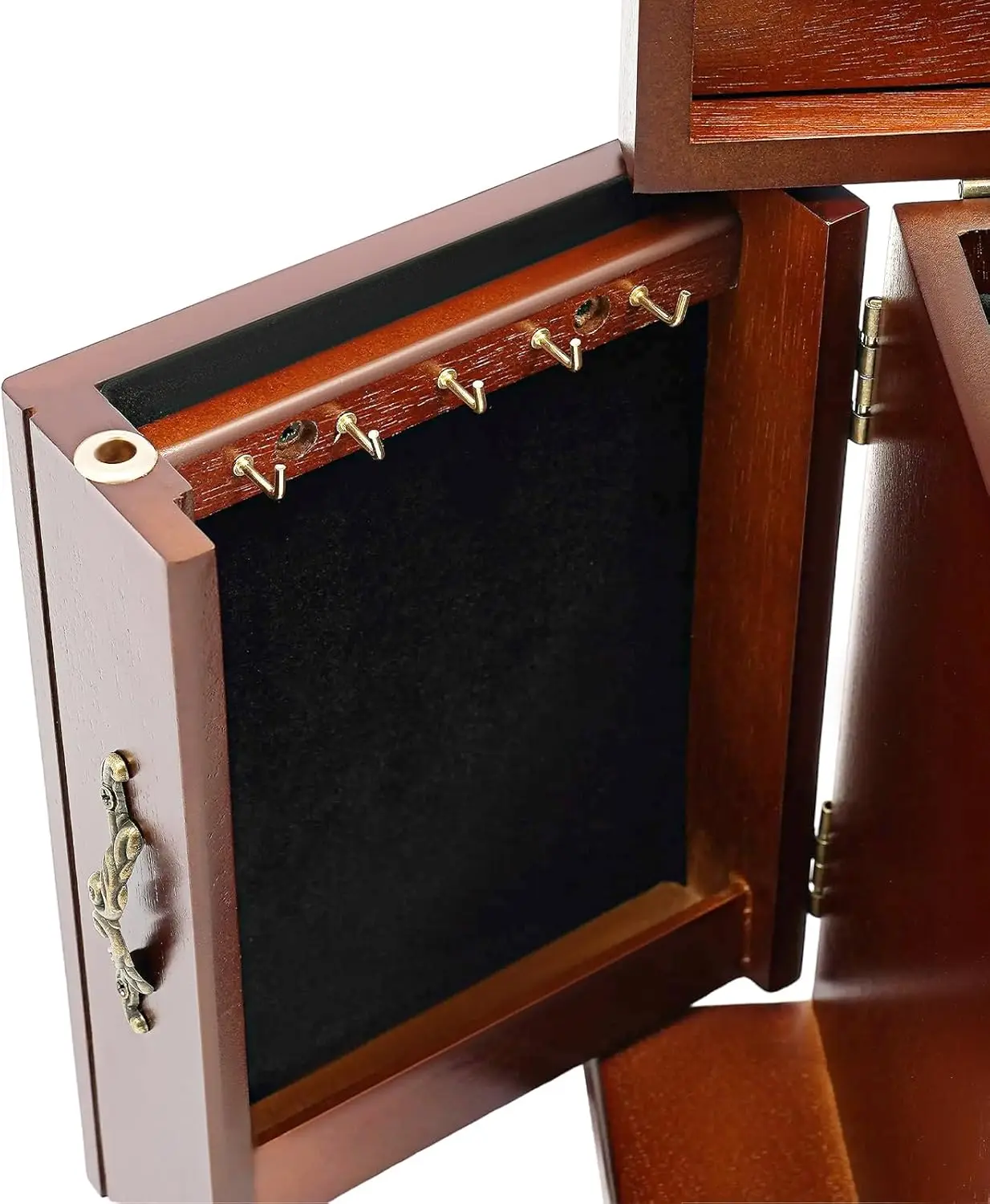 Holz-Schmuckkästchen mit 4 Schubladen & Spiegel, Vintage-Schmuckbox für Armbänder, Ohrringe, Ohrstecker, Uhren (Braun) – Detail 3