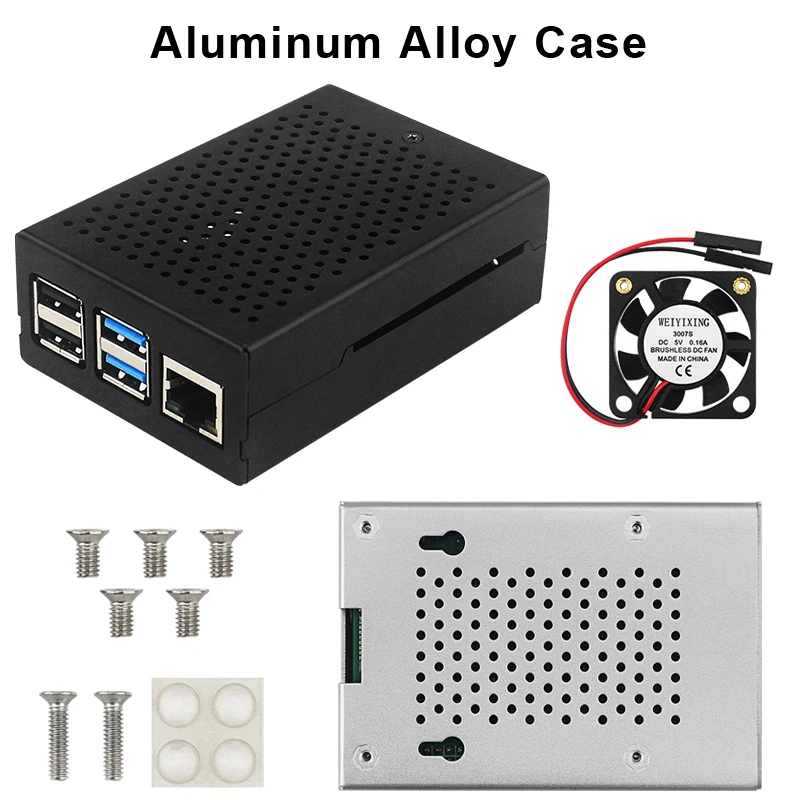 

Чехол из алюминиевого сплава для Raspberry Pi 4, резервные отверстия для подвески с охлаждающим вентилятором, сетка для рассеивания тепла для Raspberry Pi 4B