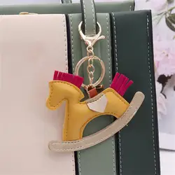 Charming Cartoon Pony Keychain Leather Rocking Horse Pendant Gift (E)