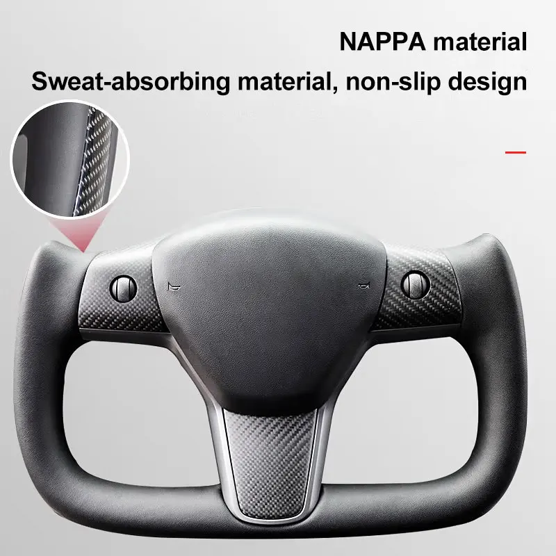 Black White Leather Heating With Carbon Fiber Panel Yoke Steering Wheel